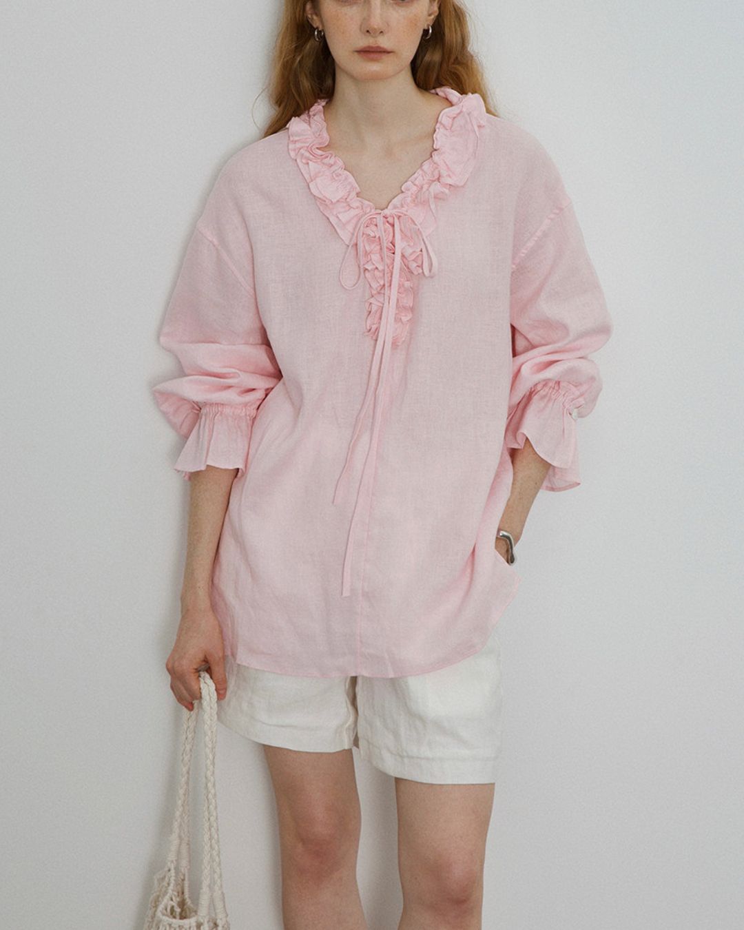 Willluxe® Linen Romantic Ruffled Puff Sleeve Shirt