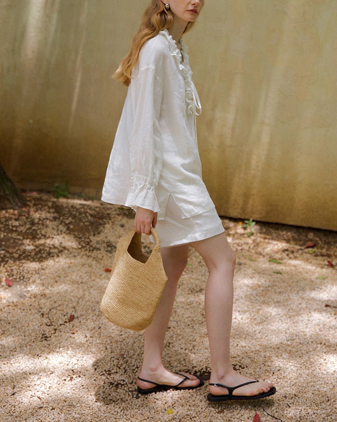 Willluxe® Linen Romantic Ruffled Puff Sleeve Shirt