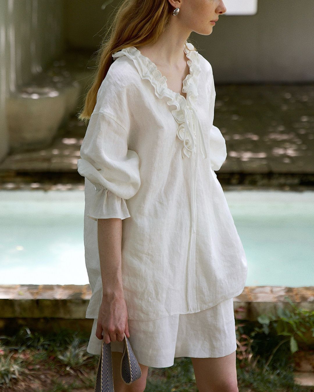 Willluxe® Linen Romantic Ruffled Puff Sleeve Shirt