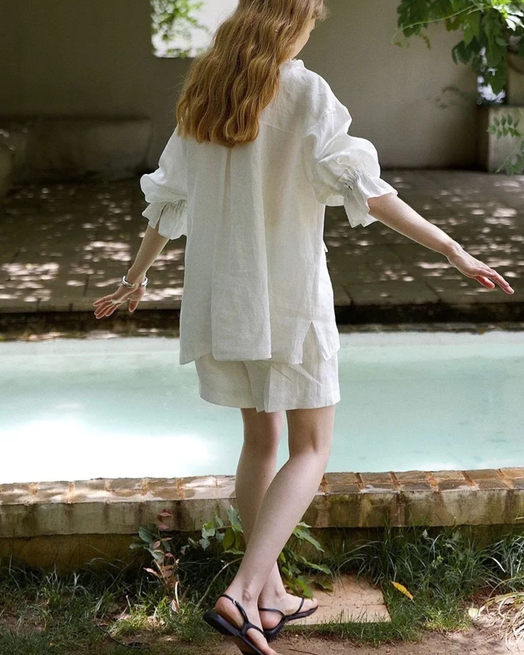 Willluxe® Linen Romantic Ruffled Puff Sleeve Shirt