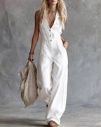 Willluxe® Sleeveless Shirt-Style Long Jumpsuit