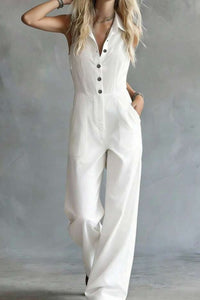 Willluxe® Sleeveless Shirt-Style Long Jumpsuit