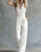 Willluxe® Sleeveless Shirt-Style Long Jumpsuit