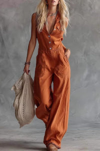 Willluxe® Sleeveless Shirt-Style Long Jumpsuit