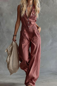 Willluxe® Sleeveless Shirt-Style Long Jumpsuit