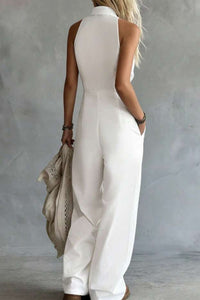Willluxe® Sleeveless Shirt-Style Long Jumpsuit