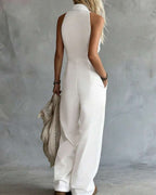 Willluxe® Sleeveless Shirt-Style Long Jumpsuit