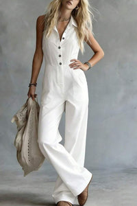 Willluxe® Sleeveless Shirt-Style Long Jumpsuit
