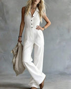 Willluxe® Sleeveless Shirt-Style Long Jumpsuit
