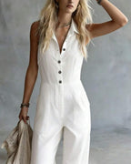 Willluxe® Sleeveless Shirt-Style Long Jumpsuit
