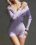 Willluxe® Heart Print Button Up Round Neckline Onesie