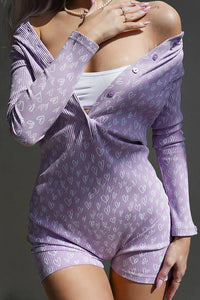Willluxe® Heart Print Button Up Round Neckline Onesie