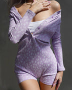 Willluxe® Heart Print Button Up Round Neckline Onesie