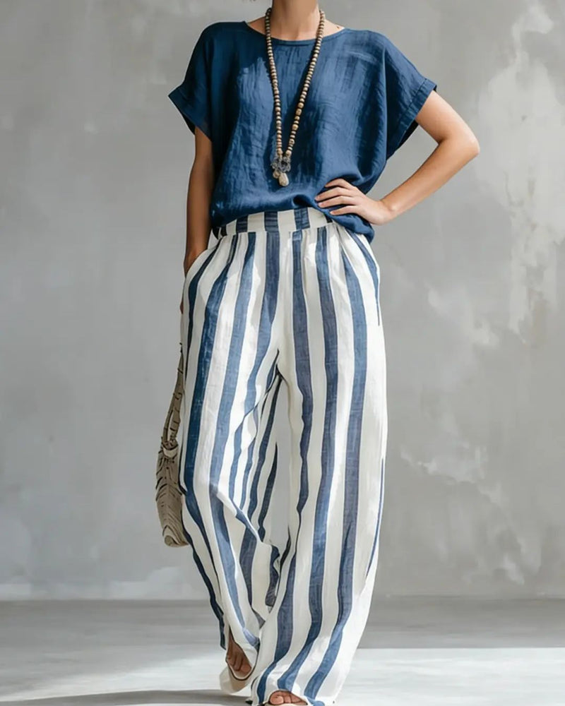 Willluxe® Cozy Loose-fit Striped Two-piece Set