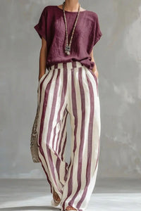 Willluxe® Cozy Loose-fit Striped Two-piece Set