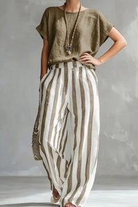 Willluxe® Cozy Loose-fit Striped Two-piece Set