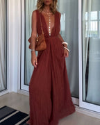 Willluxe® Vacation Style V-neck Lace-up Jumpsuit