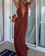 Willluxe® Vacation Style V-neck Lace-up Jumpsuit