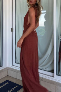 Willluxe® Vacation Style V-neck Lace-up Jumpsuit