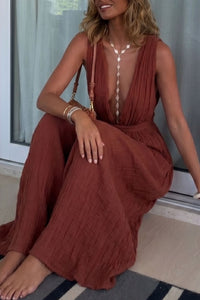 Willluxe® Vacation Style V-neck Lace-up Jumpsuit