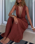 Willluxe® Vacation Style V-neck Lace-up Jumpsuit