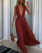 Willluxe® Vacation Style V-neck Lace-up Jumpsuit