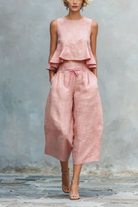 Willluxe® Blush Pink Two-Piece Set Ruffle Detail Lightweight Breathable Romantic Summer Outfit