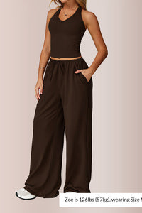 Willluxe® Effortless Halter Lounge Set Wide Leg Pants 2-Piece