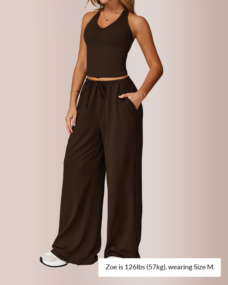 Willluxe® Effortless Halter Lounge Set Wide Leg Pants 2-Piece