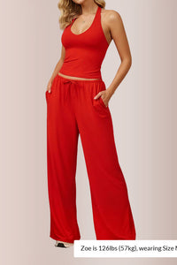 Willluxe® Effortless Halter Lounge Set Wide Leg Pants 2-Piece
