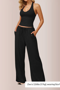 Willluxe® Effortless Halter Lounge Set Wide Leg Pants 2-Piece