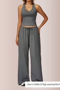 Willluxe® Effortless Halter Lounge Set Wide Leg Pants 2-Piece