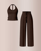Willluxe® Effortless Halter Lounge Set Wide Leg Pants 2-Piece