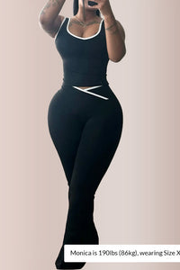 Willluxe® Contrast Trim Cross-Waist Flared Active Set