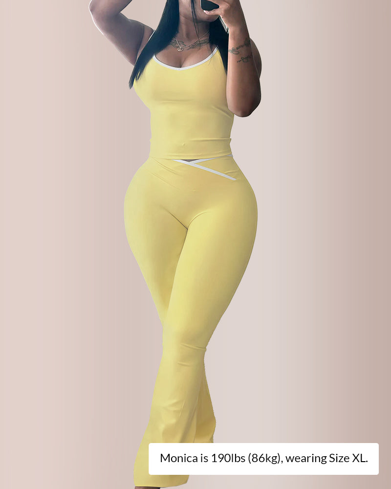 Willluxe® Contrast Trim Cross-Waist Flared Active Set
