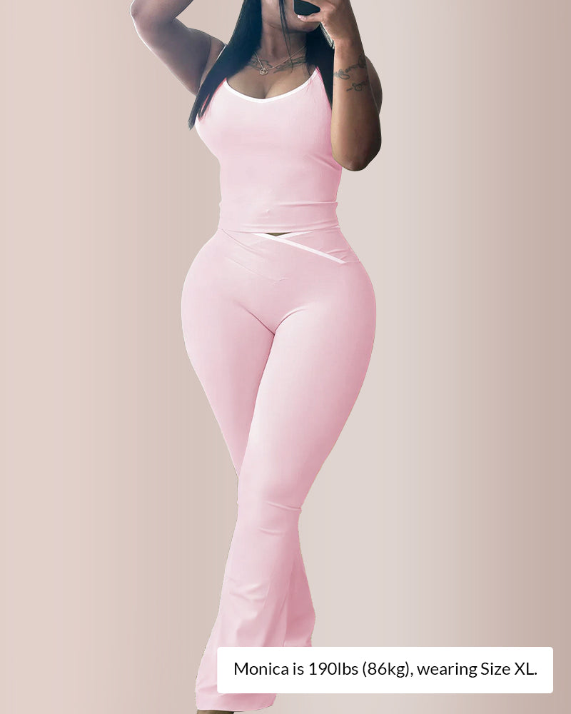 Willluxe® Contrast Trim Cross-Waist Flared Active Set