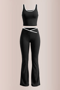 Willluxe® Contrast Trim Cross-Waist Flared Active Set