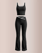 Willluxe® Contrast Trim Cross-Waist Flared Active Set