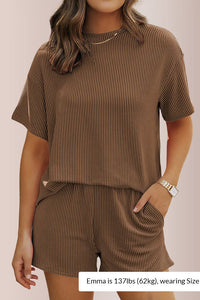 Willluxe® Ribbed Knit 2-Piece Lounge Set Short Sleeve Top & Shorts