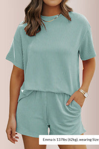 Willluxe® Ribbed Knit 2-Piece Lounge Set Short Sleeve Top & Shorts