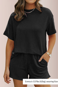 Willluxe® Ribbed Knit 2-Piece Lounge Set Short Sleeve Top & Shorts