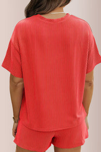Willluxe® Ribbed Knit 2-Piece Lounge Set Short Sleeve Top & Shorts