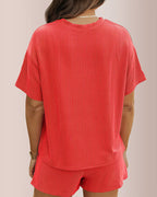 Willluxe® Ribbed Knit 2-Piece Lounge Set Short Sleeve Top & Shorts