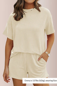 Willluxe® Ribbed Knit 2-Piece Lounge Set Short Sleeve Top & Shorts