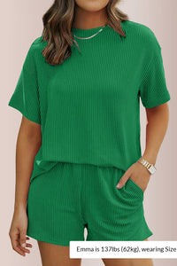 Willluxe® Ribbed Knit 2-Piece Lounge Set Short Sleeve Top & Shorts