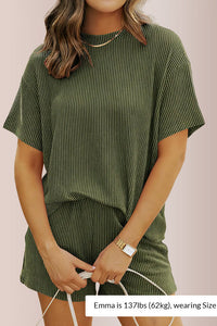 Willluxe® Ribbed Knit 2-Piece Lounge Set Short Sleeve Top & Shorts
