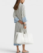 Willluxe® Elegant Striped Midi Dress Deep V-Neck Contrast Cuff Flowy Relaxed Fit Summer Dress