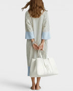 Willluxe® Elegant Striped Midi Dress Deep V-Neck Contrast Cuff Flowy Relaxed Fit Summer Dress