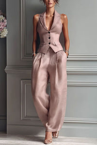 Willluxe® Tailored Waistcoat and Pleated Wide Leg Pants Set Structured Two-Piece Elegant Work Outfit