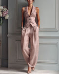 Willluxe® Tailored Waistcoat and Pleated Wide Leg Pants Set Structured Two-Piece Elegant Work Outfit